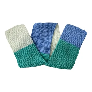 Handmade Crochet Knit Scarf Blue Green White 6.5 Inches X 64 Inches - Picture 1 of 5