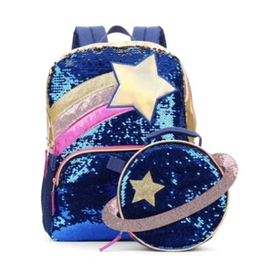 Wonder Nation Sequined Space & Stars ⭐️ 16” Backpack with Detachable Lunch Bag - Picture 1 of 4