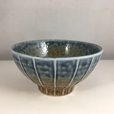 Tazón de sopa de arroz japonés de porcelana de 4,75" D azul marrón rústico esmaltado hecho en Japón Foto 1 de 4