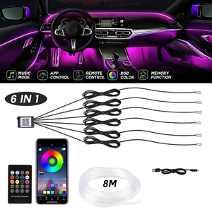 Kit de iluminación atmosférica tira de luz de neón de fibra óptica interior de automóvil LED RGB 8M APP - Imagen 1 de 10