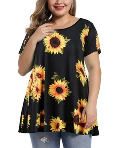 Womens Plus Size Short Sleeve Casual Loose Fit Flare Swing Tunic Tops Basic T... - Picture 1 of 5