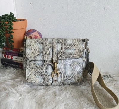 G.I.L.I. Bandolera de cuero italiano piel de serpiente azul y gris pitón borla  Foto 1 de 4