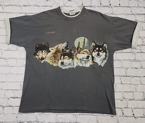 Vintage 90s Habitat Wolf WRAP AROUND Outdoor Nature T-Shirt Sz XL USA Made - Picture 1 of 10