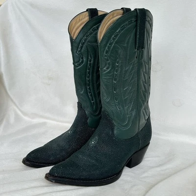 Decktiles Stingray Women’s 8 Exotic Leather Cowboy Boots Green Western Rare - Image 1 of 4