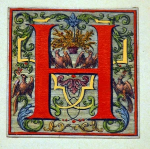 c1760 Georgian Illuminated Initial Letter  Hand  Painted- H  baby first name? - Picture 1 of 1