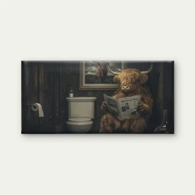 Funny Bull Reading Newspaper Unframed Canvas Painting for Living Room - Image 1 of 4