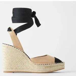 NEU ZARA Two Tone Lace Up Wedge Sandal Blogger Fave Comfort EU 41 US 10 - Bild 1 von 5