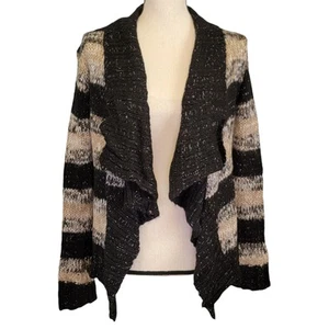 Striped Waterfall Cardigan Sweater Womens Sz S Brown Black Metallic Boho Draped - Picture 1 of 7