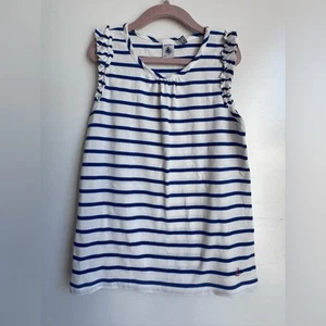 Petit Bateau White Navy Girls Tank Ruffled Shirt 10Y Coastal Nautical France - Picture 1 of 7