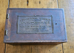 Antique WALTER BAKER Educational Exhibit Cocoa And Chocolate Wooden Box Dovetail - Picture 1 of 24