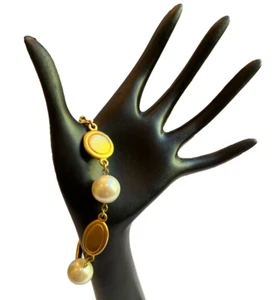 Vintage Napier Armband goldfarben Kunstperlen klobig Lack nummeriert Retro - Bild 1 von 6