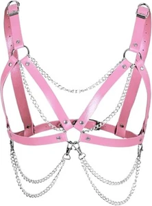 Women Harness Bra Leather Top Waist Cage Breast Hollow Out Belt Punk festival - Picture 1 of 5