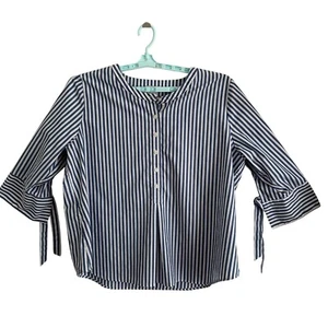 Chemisier femme Van Heusen bleu et blanc rayé boutonné manches nouées XXL - Photo 1/7