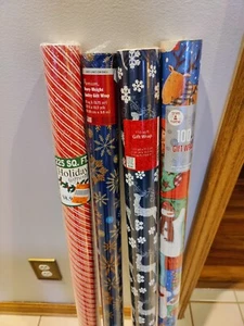 4 Pack Christmas Wrapping Paper Rolls Various Prints And Square Ft-NEW - Picture 1 of 8