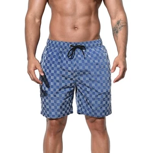 Pantalones cortos de tabla suelta para hombre trajes de baño totalmente forrados tablero de ajedrez informales parte inferior - Imagen 1 de 15