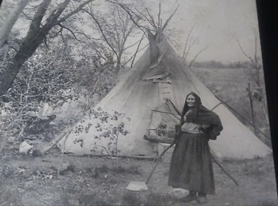 CIRCA 1890 HALFTONE PRINT OF A NATIVE AMERICAN LADY IN FRONT OF TEEPEE - Image 1 of 4