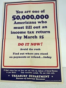 VTG Original WW2 Do It Now Tax Return 1944 Propaganda Poster Rare - Picture 1 of 14
