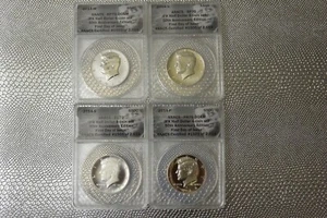 2014 KENNEDY 50° ANNIVERSARIO SET 4 MONETE ANACS 70 primo giorno di emissione - Foto 1 di 9