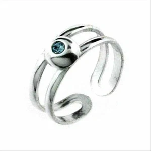 925 Sterlingsilber Aqua Blau Cz Doppel Gebändert Zehen Ring - Bild 1 von 1