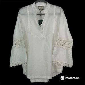 Tuckernuck Blanc Piper Lace Top NEW Size M Cotton Linen White - Picture 1 of 9
