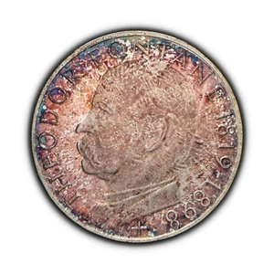 GERMANY. 1969, 5 Mark, Silver, G - Fontane, 🌈 Toned, Incomplete Variety - Picture 1 of 3