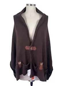 Rico Riki maglione maglia a mano cardigan poncho donna nuovo con etichette marrone western boho grunge - Foto 1 di 11