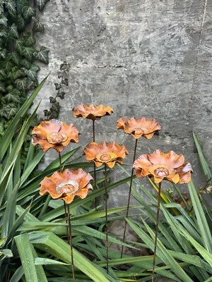 Rusty Flowers Set of 6 – Garden Stakes, California Poppy Decor, Metal Yard Art - Image 1 of 4