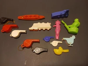 Vintage Children's Early Plastic Whistle Lot of  14 branded - Picture 1 of 9