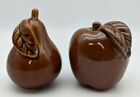 2 Vintage Life Size Brown Glazed Ceramic Apple (1) And Pear (1) Figurines