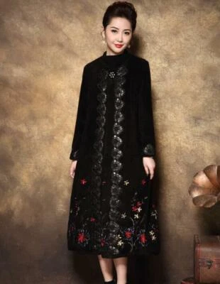 Abrigos largos de piel de visón real con estampado floral de invierno para mujer Chaqueta de trinchera Parkas de piel de zorro Foto 1 de 4