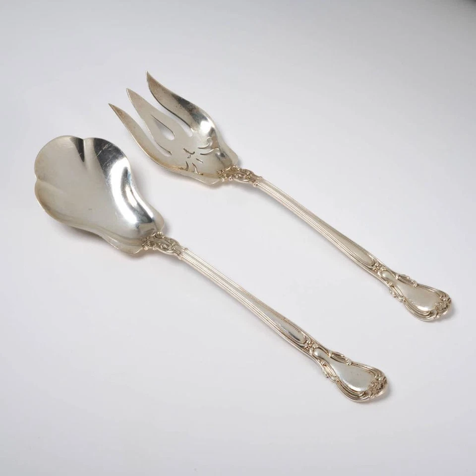 Cazuela Gorham Chantilly de plata esterlina concha de bayas cuchara tenedor para servir verduras 2p Foto 1 de 4