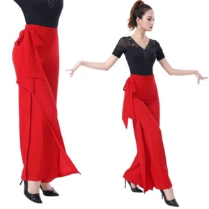 Lady Modern Ballroom Dance Pants High Waist Wide Leg Trousers Practice Dancewear - Picture 1 of 13