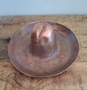 VTG Copper Sombrero Hat Ashtray Patina Faded Paint Southwest Souvenir 6" D - Picture 1 of 5