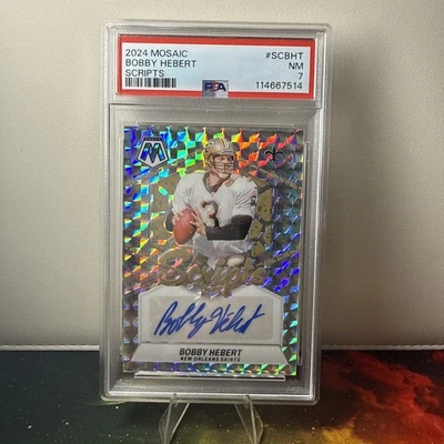2024 Panini Mosaic Scripts Bobby Hebert New Orleans Saints Auto PSA 7 NM POP 1 - Image 1 of 2