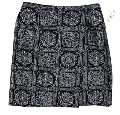 Nueva Minifalda Talbots Petites Envolvente Algodón Negro Blanco Talla 10P Petite Foto 1 de 4