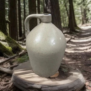 Primitive Stoneware Whiskey Bottle Antique Salt Glaze Pottery Gallon Jug Crock - Picture 1 of 8
