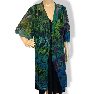 handmade tie dye ladies kimono duster lace swim cover up L/XL - Image 1 of 4