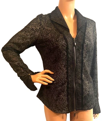 CHAQUETA/TOP DE PUNTO ABIERTO CREMALLERA COMPLETA MANDALA/IMPRESIÓN GEOGRÁFICA MANDALA DORADO NEGRO ALBERTO MAKALI TALLA L Foto 1 de 4