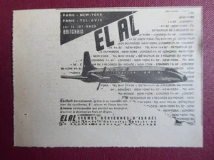 3/1958 PUB COMPAGNIE AERIENNE EL AL ISRAEL AIRLINE BRISTOL BRITANNIA ORIGINAL AD - Picture 1 of 1