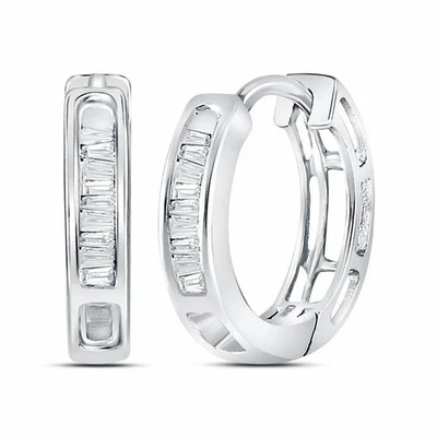 0.20 ct. t.w. Diamond Huggie Hoop Earrings in 14kt White Gold. 3/8 inches - Image 1 of 3
