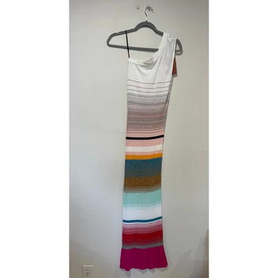 Nuevo con etiquetas Vestido Largo de Encubrimiento Missoni Mare Rayas Un Hombro Punto Acanalado Multi M Foto 1 de 4