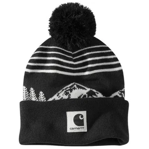 Carhartt Herren Damen Mountain Pom Pom Beanie Acryl Rippstrick Schwarz One Size - Bild 1 von 3
