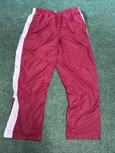 VTG Nike Track Pants Mens L Maroon Nylon Windbreaker 90s Y2K Ankle Zip Sports - Picture 1 of 8