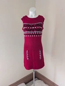 Vintage Y2K Knit Sweater Dress M Fair Isle Mini Red, Black & White Office Core - Picture 1 of 12