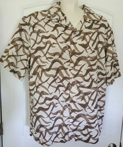 Scandia Woods Camp Batik Tropical Print Men's short-sleeved button shirt L Brown - Picture 1 of 14