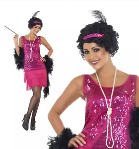 Adult Funtime Flapper Costume Hot Pink 20s Charlston Fringe 1920s Gatsby - Picture 1 of 2