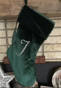 VINTAGE TARGET GREEN VELVET MONOGRAM Silver Jeweled S WEIHNACHTSSTRUMPF QUASTEN - Bild 1 von 1