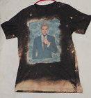 Justin Bieber Wearing Suit Shirt Medium Black Bleach Dyed Vintage Pop Music Icon