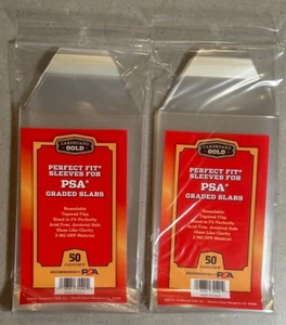 Card Board Gold Perfect FIT Graded CARD Sleeves w PSA Logo 2 Packs 100 Sleeves - Picture 1 of 1