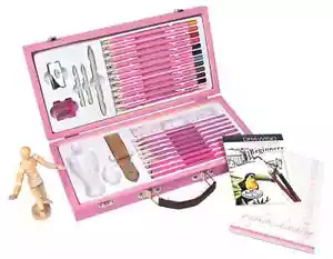 Pink Art Sketching & Drawing Artist Wooden Box Art Set Colour Pencils Sketch Pad - Picture 1 of 3